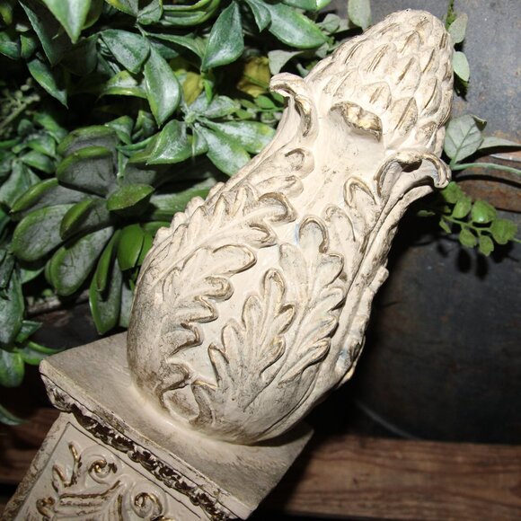 Shabby Ornate 16" Old World French Country Cream & Gold Decor Finial - Picture 4 of 10